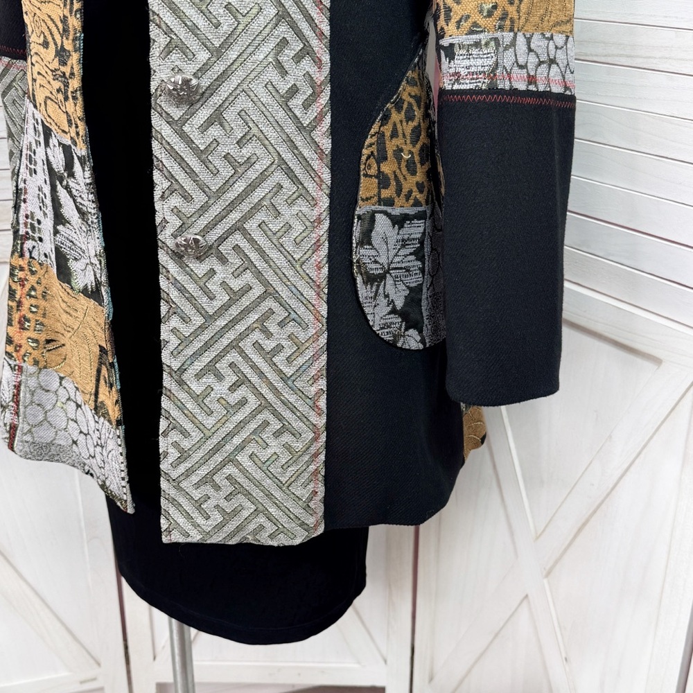 Zashi Embroidered Patchwork Tapestry Overcoat Bla… - image 6